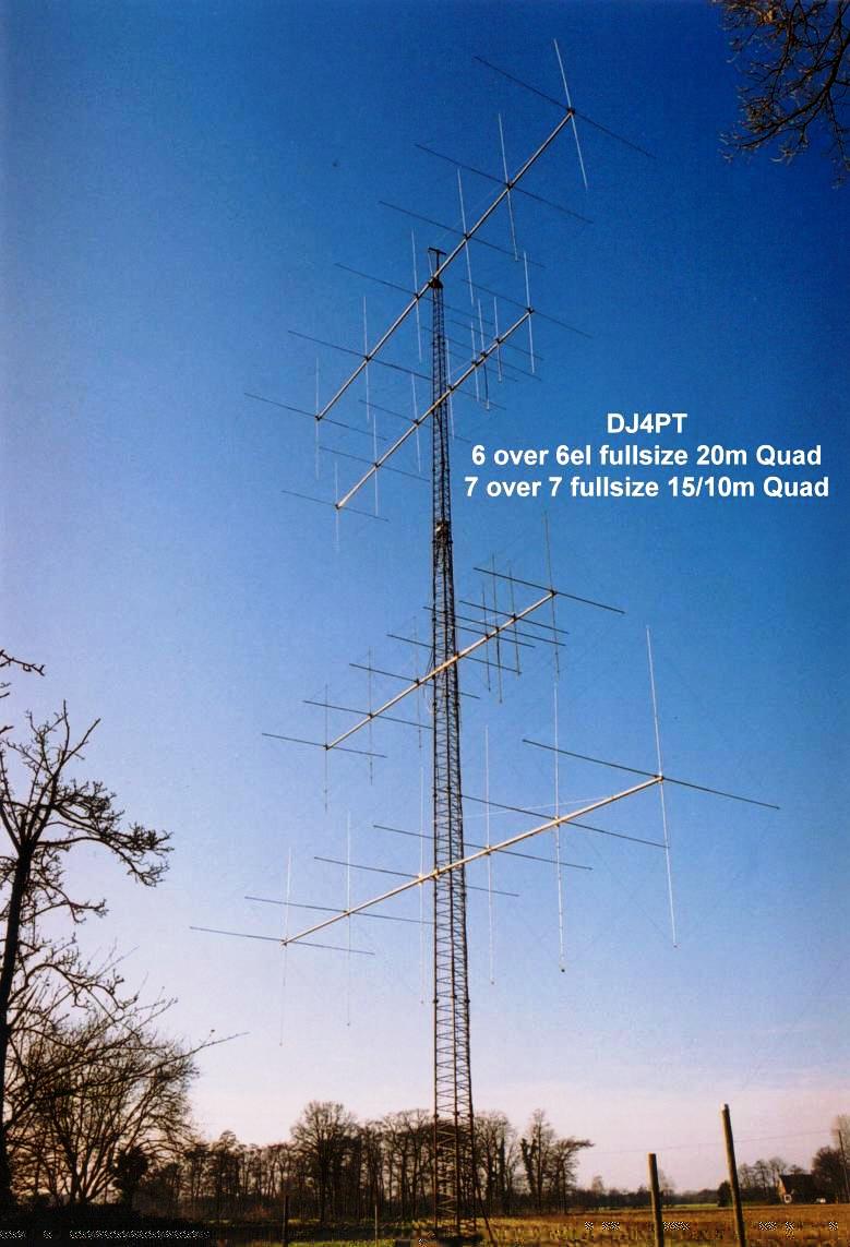 DJ4PT 28 MHz & 21 MHz, 7 over 7 el. + 14 MHz, 6 over 6 el.
